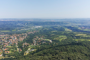 Amazing panorama from Avala Tower near city of Belgrade