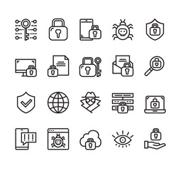 Personal data protection security isolated line icon set collection. Vector flat graphic design cartoon illustration