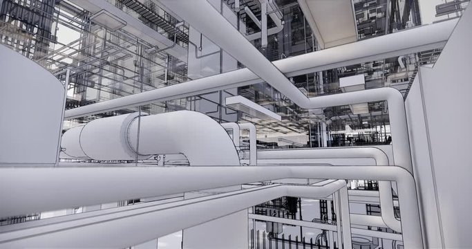 Visualization of flying through floors a BIM model of an office building with transparent walls