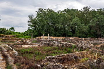 Fototapeta na wymiar Ancient ruins in the Dion Archaeological Site at Greece