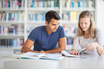 Students in a library, studying for an exam