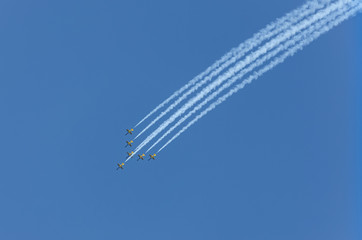 Formation of aircrafts, flying above the clouds