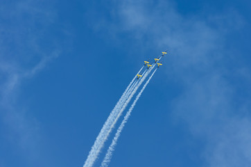Formation of aircrafts, flying above the clouds