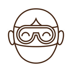 Vector linear illustration of man in protective medical mask