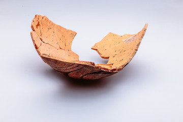 Archaeological excavations. The remains of ancient ancient clay jugs. Tripolie.