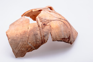Archaeological excavations. The remains of ancient ancient clay jugs. Tripolie.