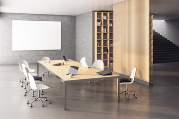 Contemporary meeting room with blank billboard