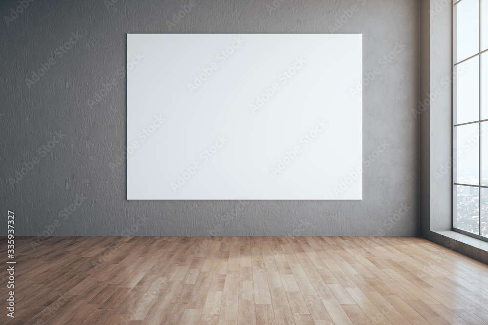 Wall mural Minimalistic gallery interior with blank poster