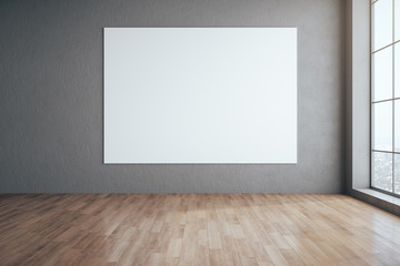 Minimalistic gallery interior with blank poster