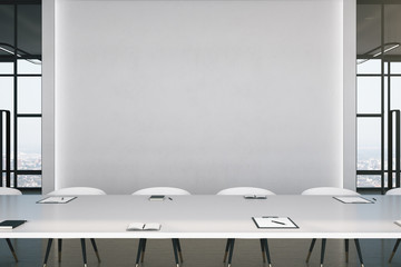 Conference office room with blank abstract wall