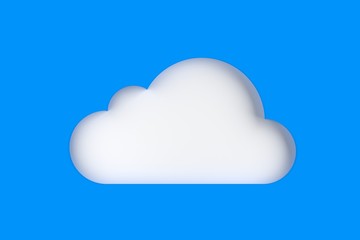 White cloud shape inlay with shadow and copy space on blue background, technology, data or storage concept
