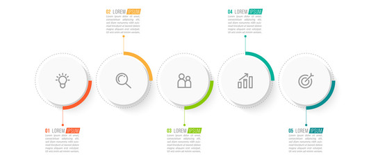Minimal Business Infographics template. Timeline with 5 steps, options and marketing icons .Vector linear infographic with five conected elements. Can be use for presentation.