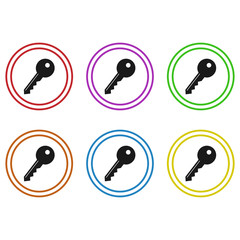 set of key icons in circle multicoloured