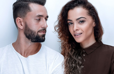 closeup of couple of modern young people