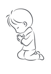 kid praying vector drawing cartoon