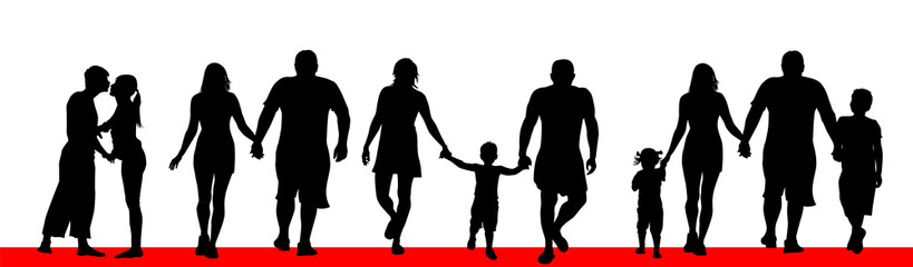 Set of silhouettes of families together. Vector illustration