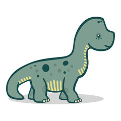 Vector drawing of a smiling cute blue long necked dinosaur isolated on a white background. Drawn in a cute children friendly style with simple lines and flat colors.