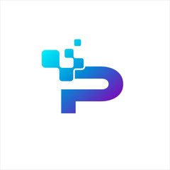 Vector Letter P logo design concept, Technology and digital abstract dot connection cross. vector illustration