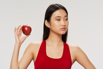 young woman with apple