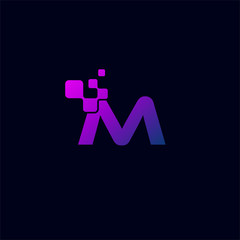 Vector Letter M logo design concept, Technology and digital abstract dot connection cross. vector illustration