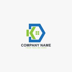 Real estate logo design. Letter DK house abstract symbol. Outline the home icon vector.