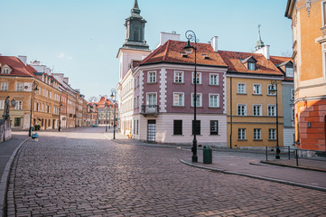 Fototapeta premium Street in the old town of Warsaw. Street without people with colorful buildings of the old town