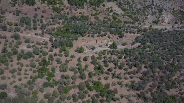 Aerial view of Delfos ruins in Greece