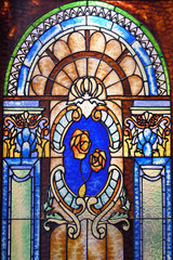 Fototapeta na wymiar Close-up of stained glass in the church window