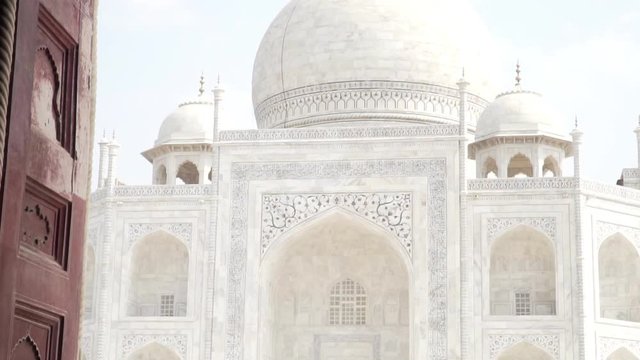 Close up shot of Taj Mahal. Agra, India. Slow Motion.