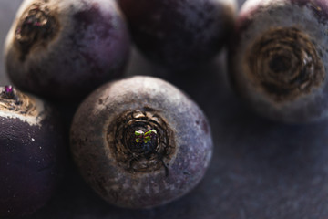healthy food ingredients, beetroot with tiny sprouts on top