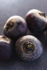 healthy food ingredients, beetroot with tiny sprouts on top