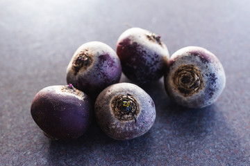 healthy food ingredients, beetroot with tiny sprouts on top