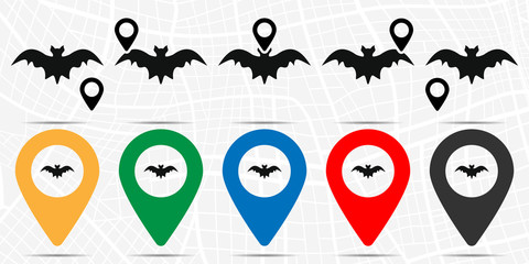 Bat icon in location set. Simple glyph, flat illustration element of halloween theme icons