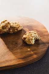 plant-based food, veganconcept, vegan anzac cookies dry biscuits with almonds and oats