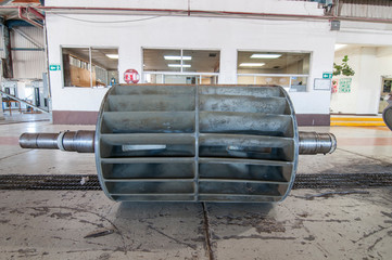 Turbocompressor rotor in a mechanic workshop ready for maintenance
