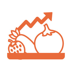 tray with fruits and vegetables price hike arrow up line style