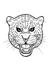 Coloring book page. Sketch Hand Drawn Leopard Head With Color Flower Wreath