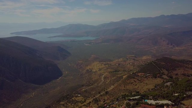 Aerial view of Delfos ruins in Greece