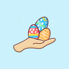 Flat Illustration Vector Graphic of Hand Holding on Egg. Perfect for Happy Easter Element, Web Banner, Social Media, and etc..