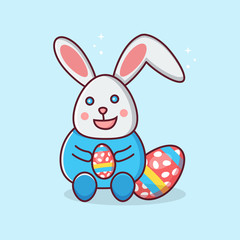 Flat Illustration Vector Graphic of Rabbit holding on Egg. Perfect for Happy Easter Element, Web Banner, Social Media, and etc.