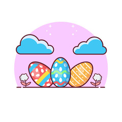 Flat Illustration Vector Graphic of Egg, Cloud, and Flower. Perfect for Happy Easter Element, Web Banner, Social Media, and etc.
