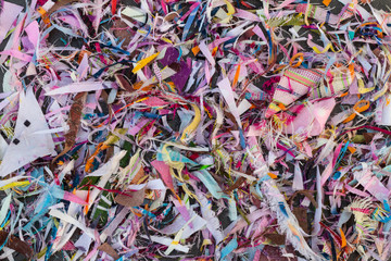 Lots of scrap background and thread from sewing.