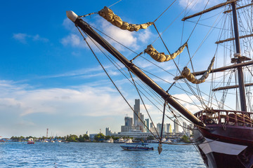 Cartagena, Colombia – 16 February, 2020: Scenic Cartagena bay (Bocagrande) and city skyline at...