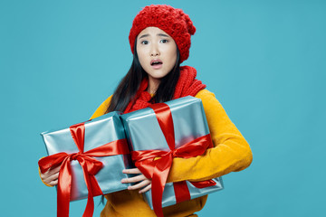 little girl with gift box