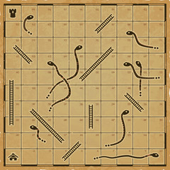Snakes and ladders board in a retro traditional style on a worn parchment paper. © Fantasy Maps