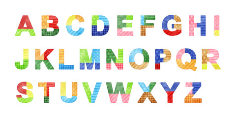 watercolor patchwork colorful alphabet (vector) - obrazy, fototapety, plakaty