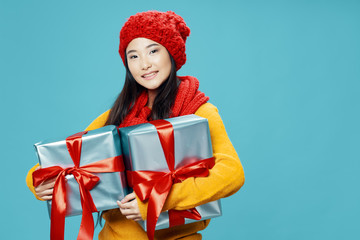 young woman with gift box