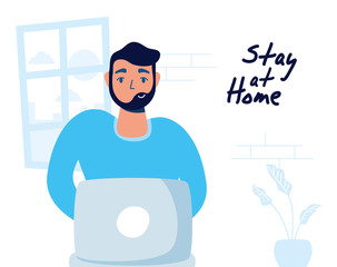 man using laptop stay at home campaign