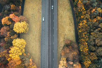 Top Down View over Highway at Autumn
