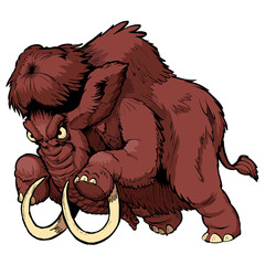 Charging Wooly Mammoth Vector Cartoon Mascot